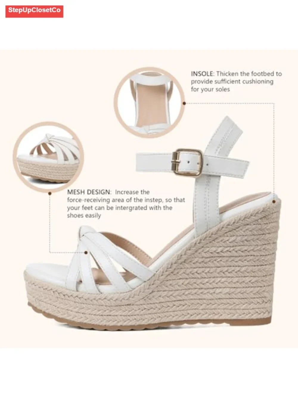 Women's Espadrille Wedge Sandals Platform Open Toe Ankle Buckle Cushioned